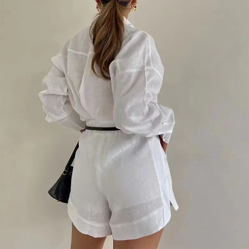 Casual Button-Up Shirt and Pocketed Shorts Two-Piece Set