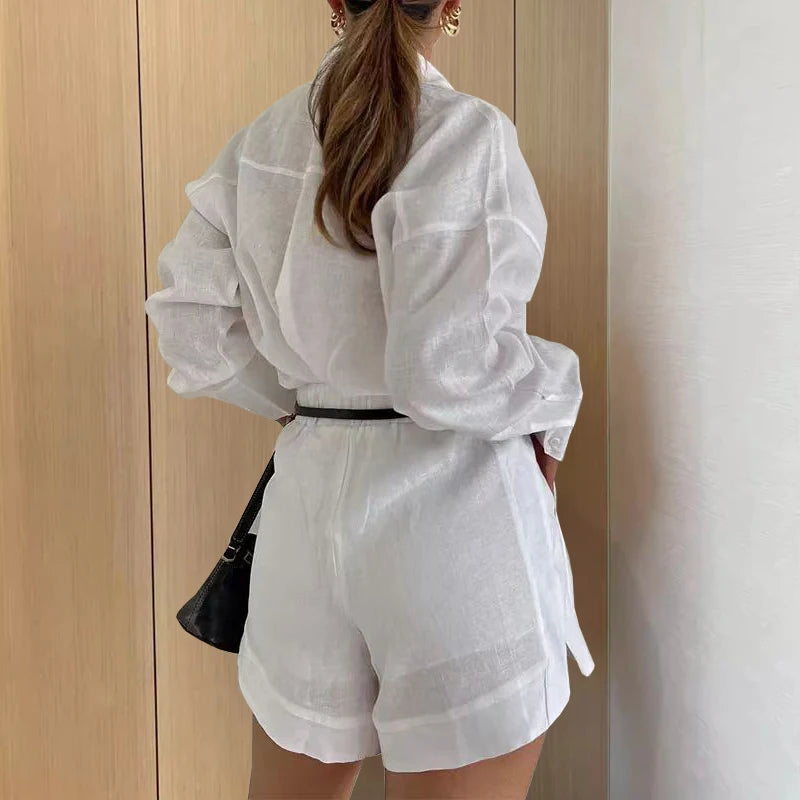 Casual Button-Up Shirt and Pocketed Shorts Two-Piece Set