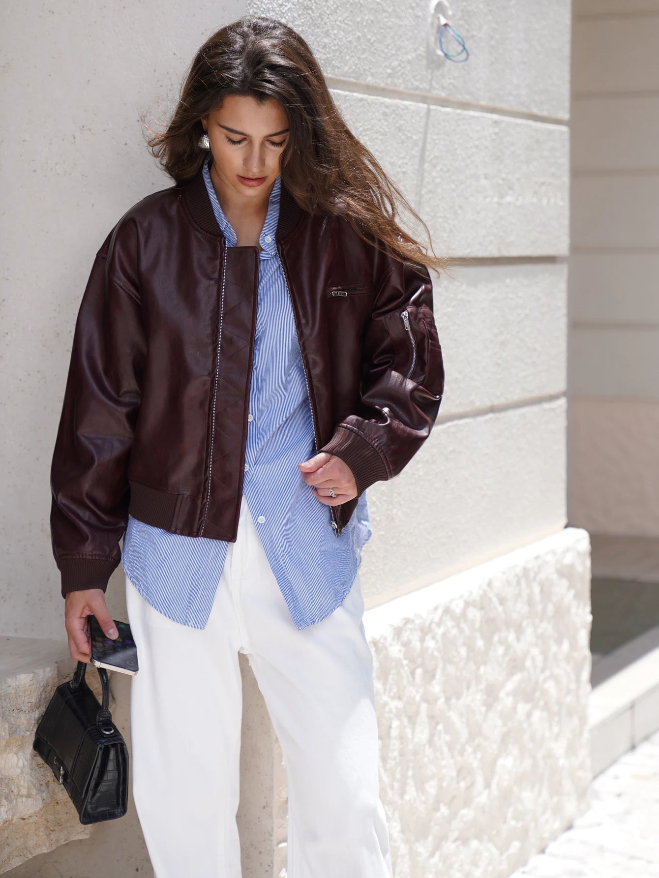 Stylish Autumn Pu Leather Bomber Jacket