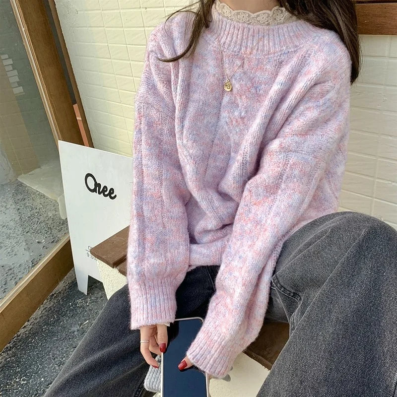 Vintage O-Neck Knitted Pullover Sweater