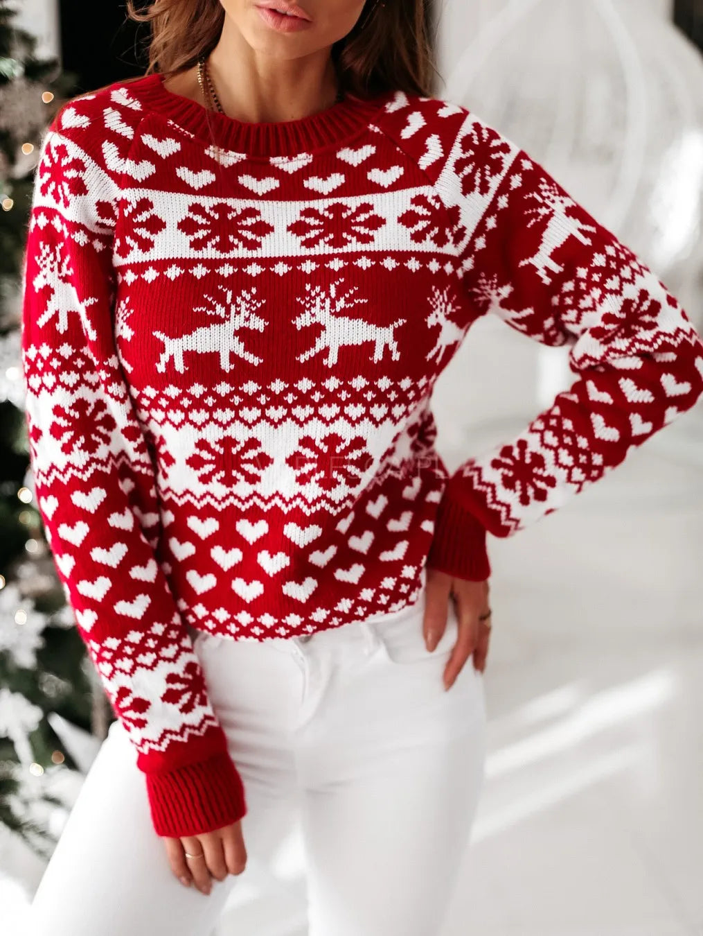 Women's Christmas Print Sweater - Festive Casual Knit Pullover