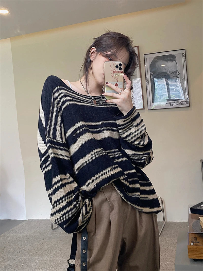 Striped Patchwork Punk Sweater