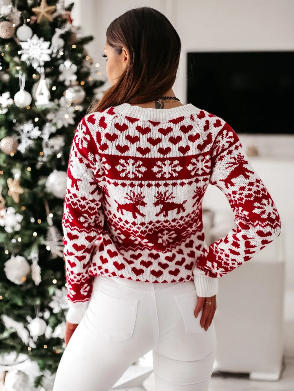 Women's Christmas Print Sweater - Festive Casual Knit Pullover