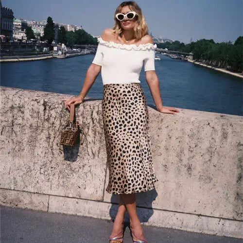 Elegant Leopard Print A-Line Skirt