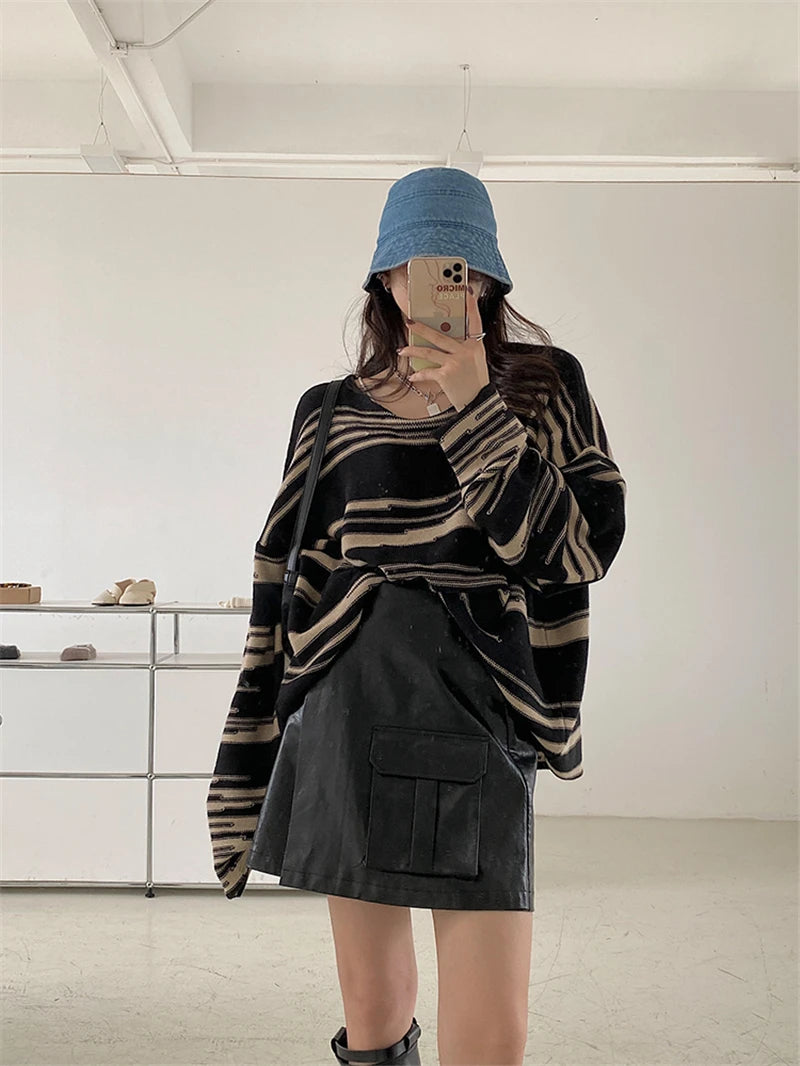 Striped Patchwork Punk Sweater