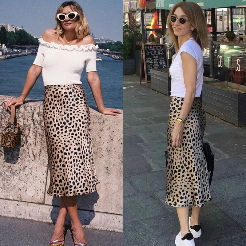 Elegant Leopard Print A-Line Skirt