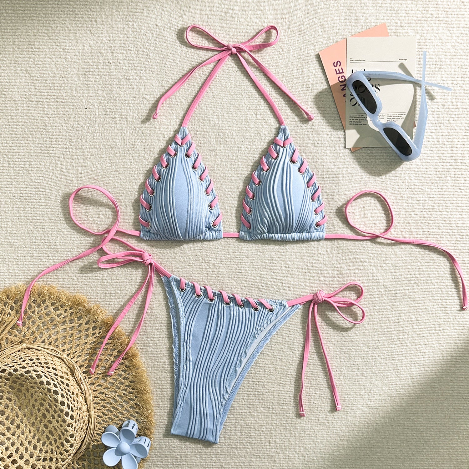 Two Piece Wrinkled Weave Brazilian Bikini Set