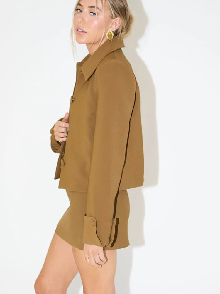 Turn-Down Collar Jacket & Mini Skirt Set