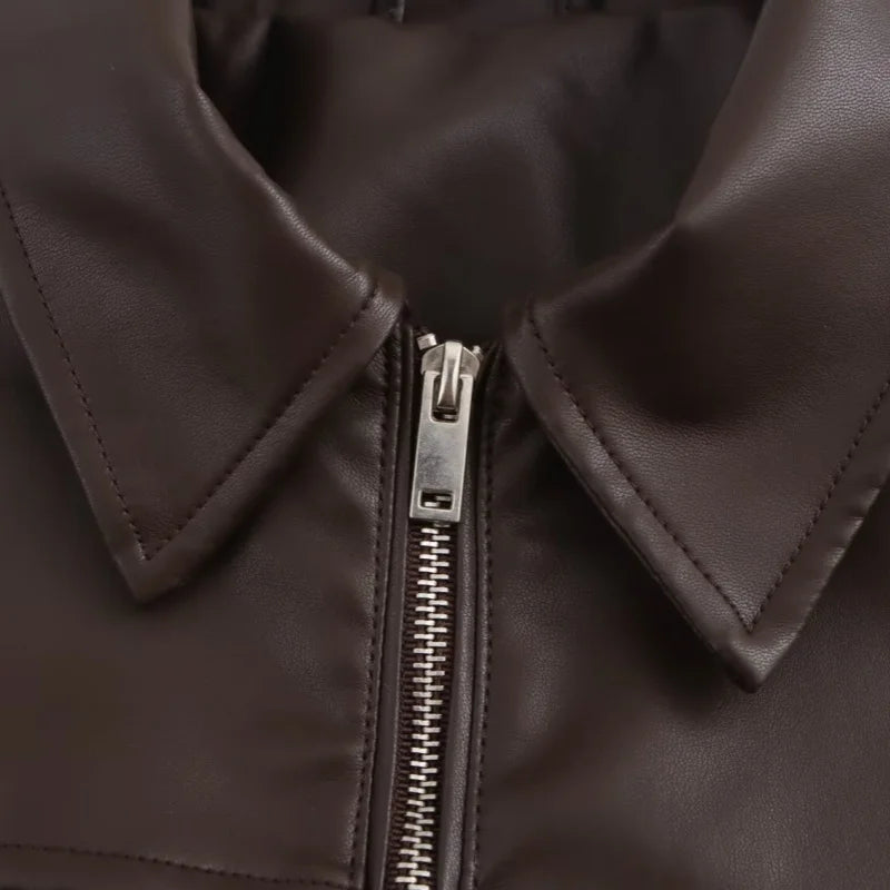 Brown Lapel Leather Jacket