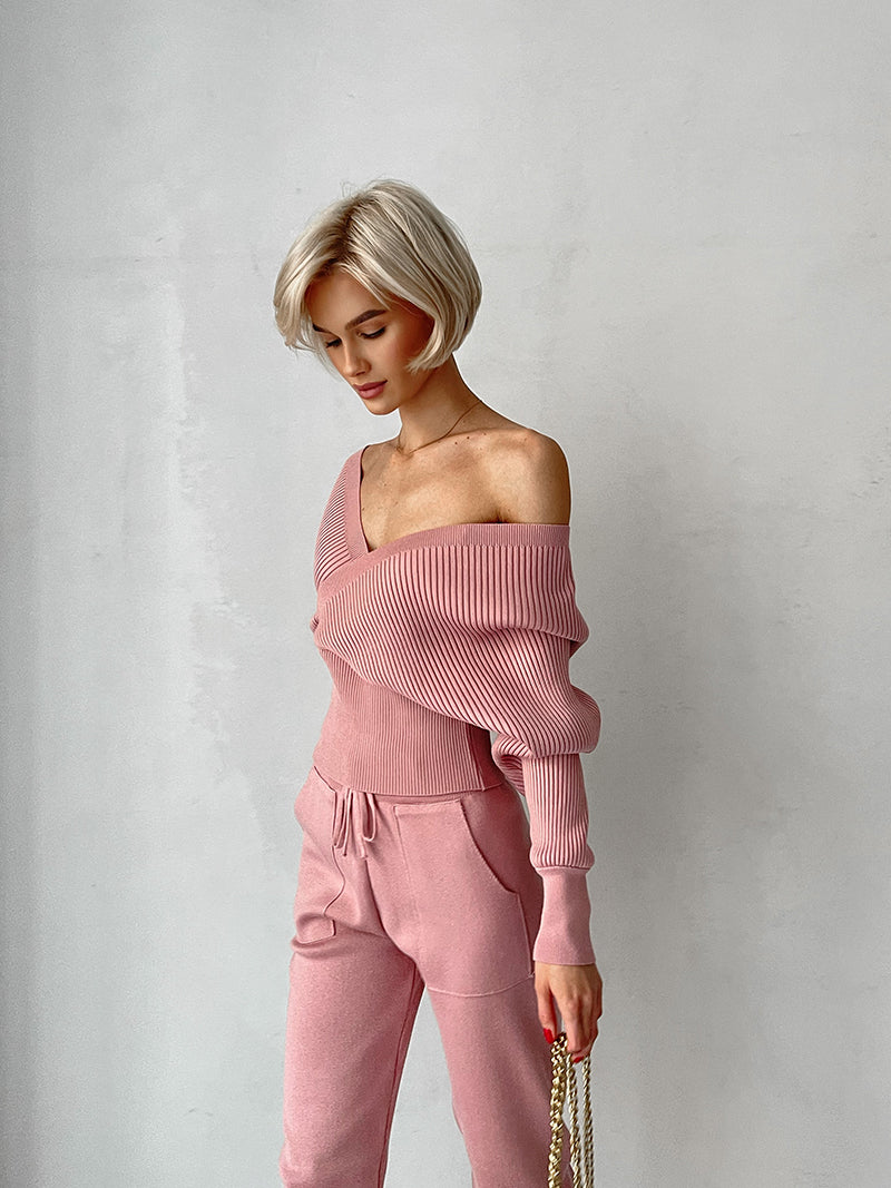 Off Shoulder Knitted Two Piece Set