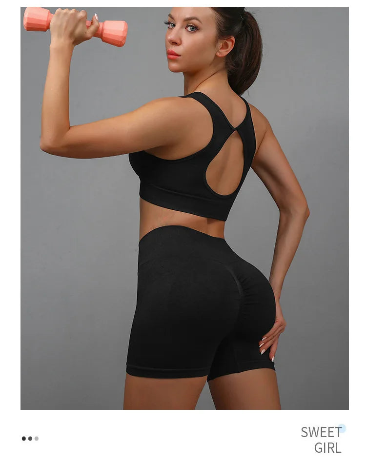 2-Piece Seamless Yoga Set - Hollow Back Sports Bra & Hip-Lifting Shorts