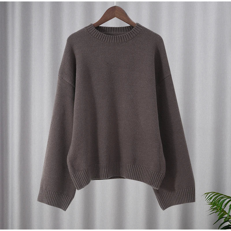 Chic Brown Round Neck Knitted Pullover - Effortless Style