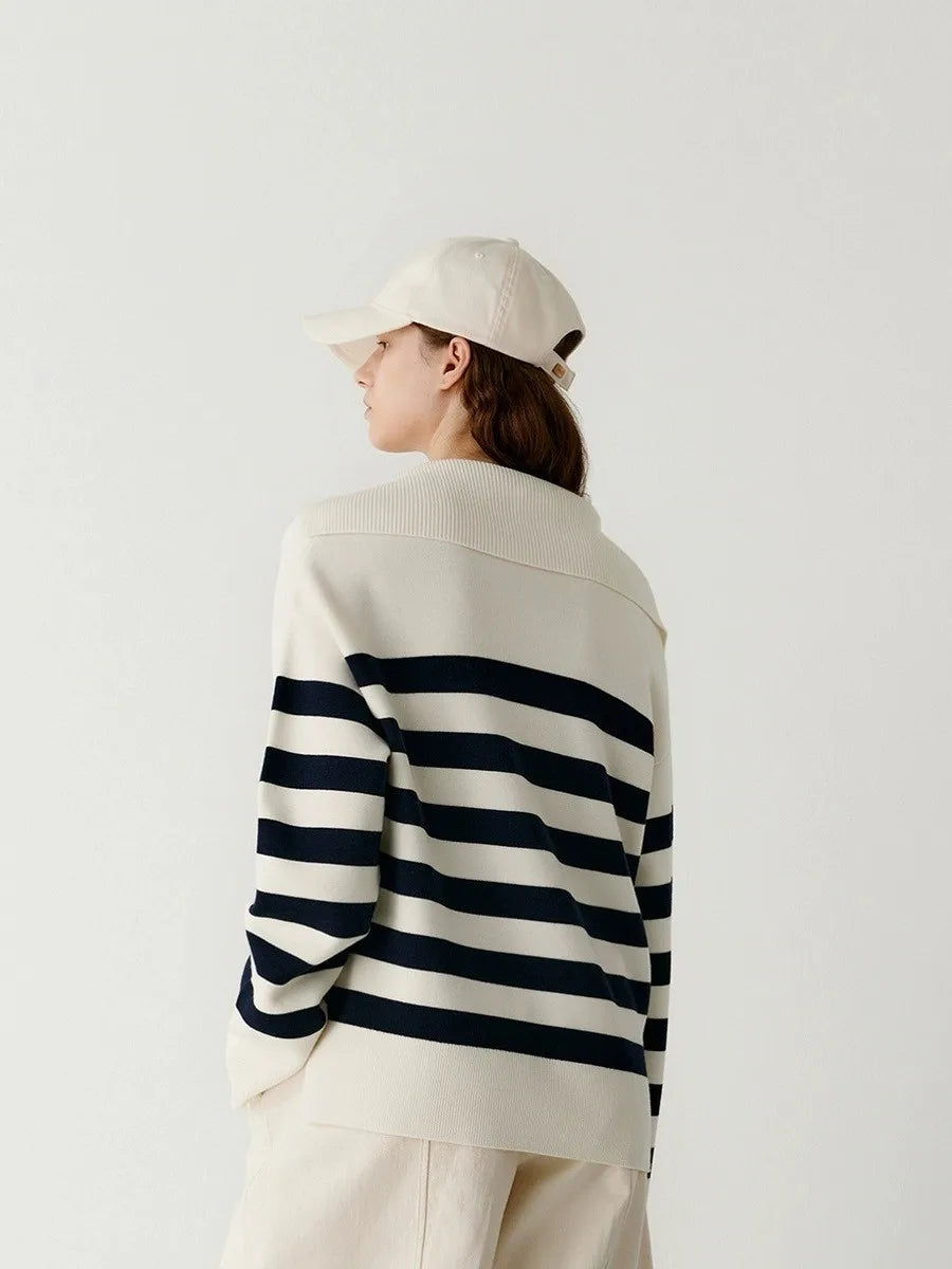 Striped Cashmere Polo Collar Sweater