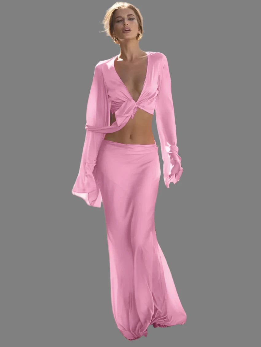 Pink Satin 2 Piece Set Outfit