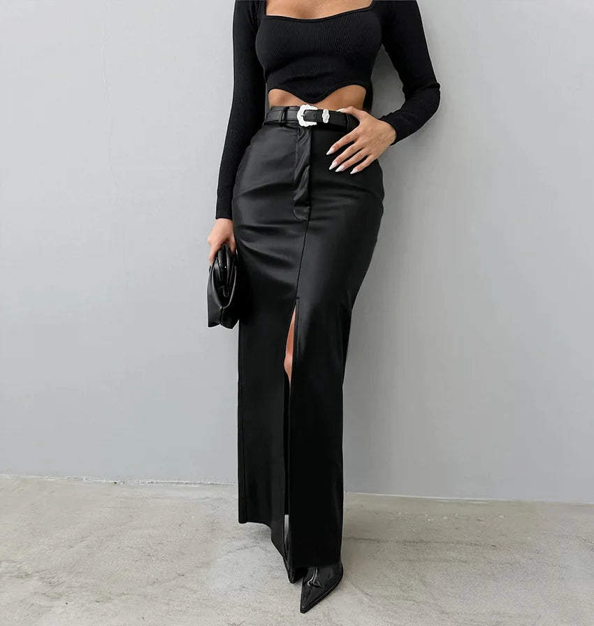 Leather High Waist Slim Skirt