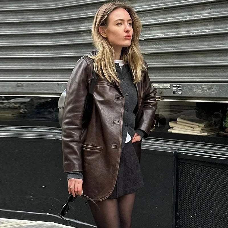 Single-Breasted Lapel Leather Jacket