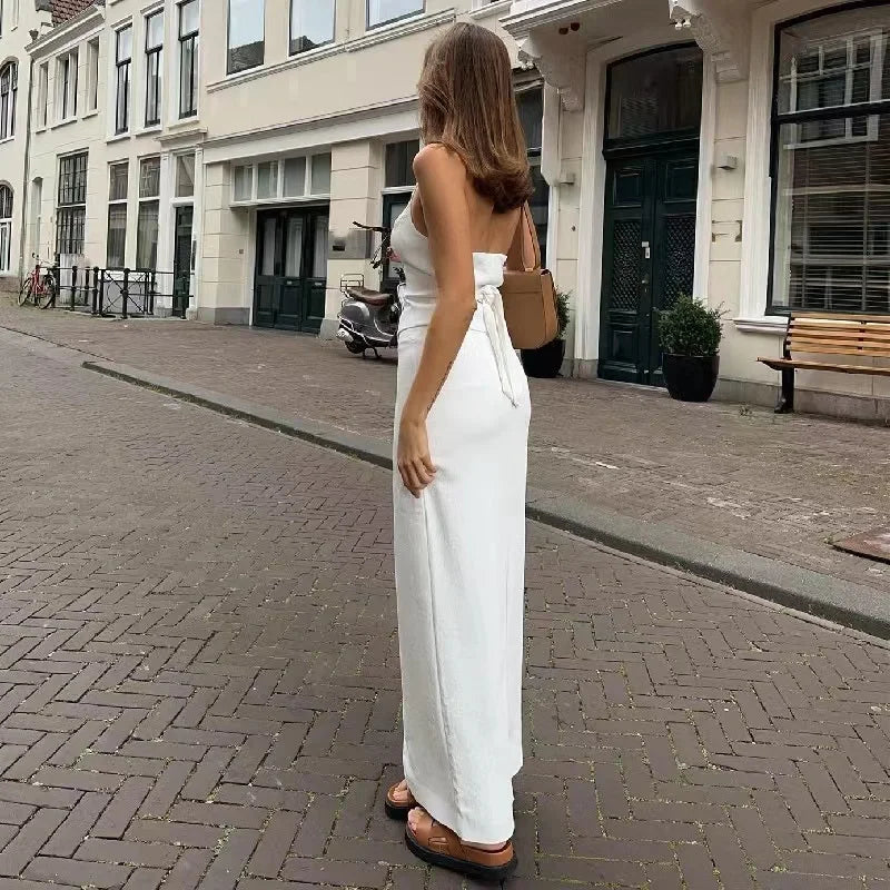 Halter Backless Bandage Vest and Split Long Skirt Set