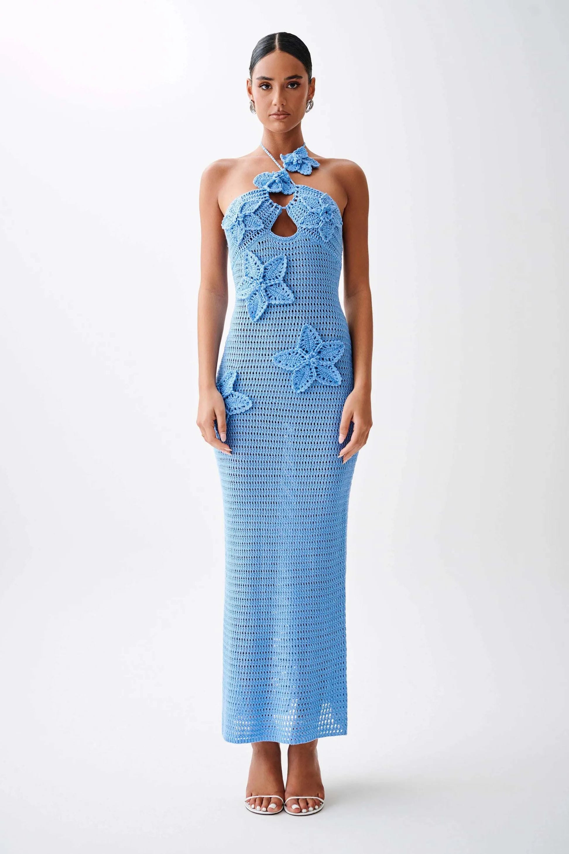 Backless Knitted Star Crochet Maxi Dress