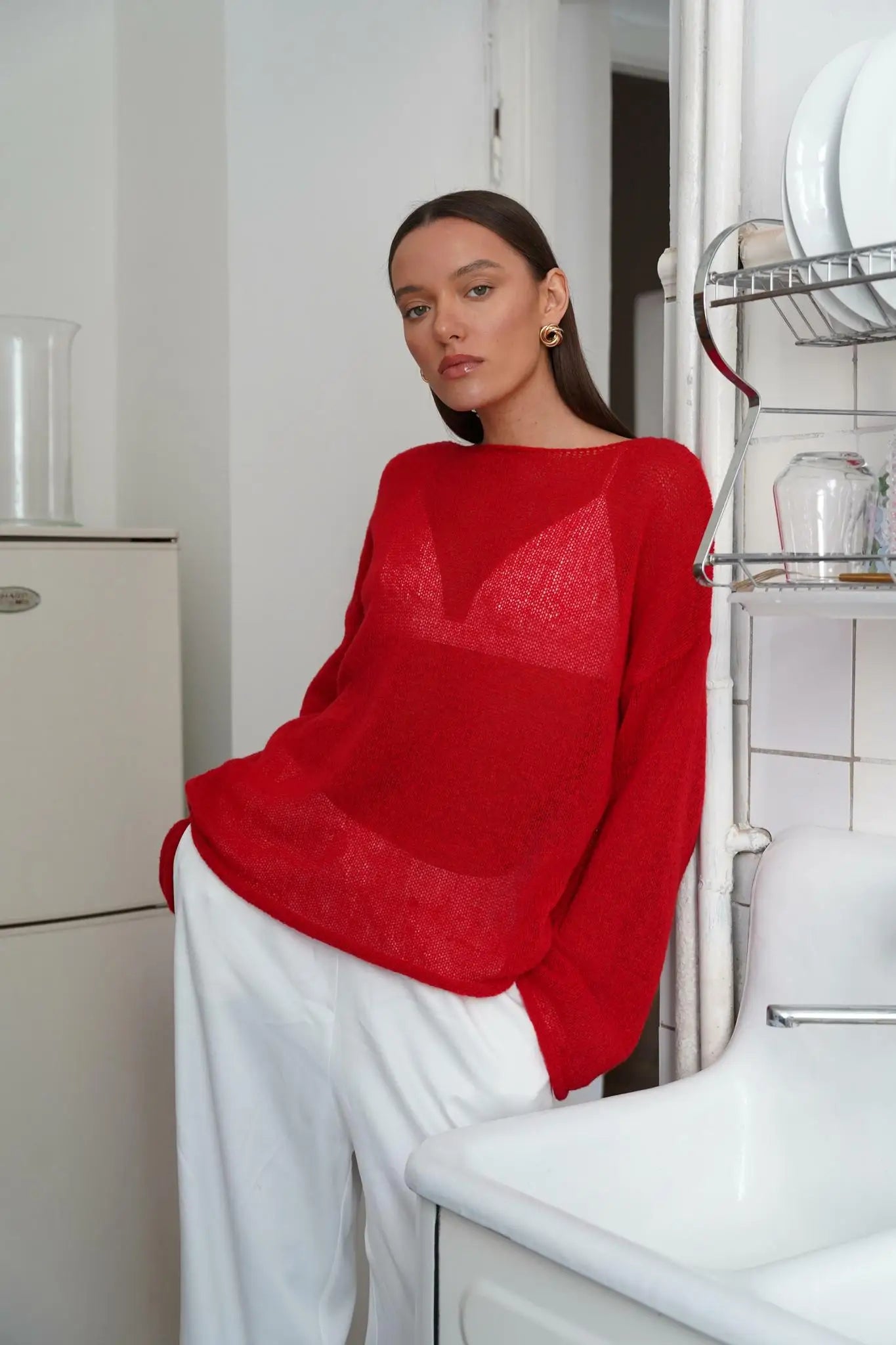 Knitted Hollow-Out See-Through Pullover