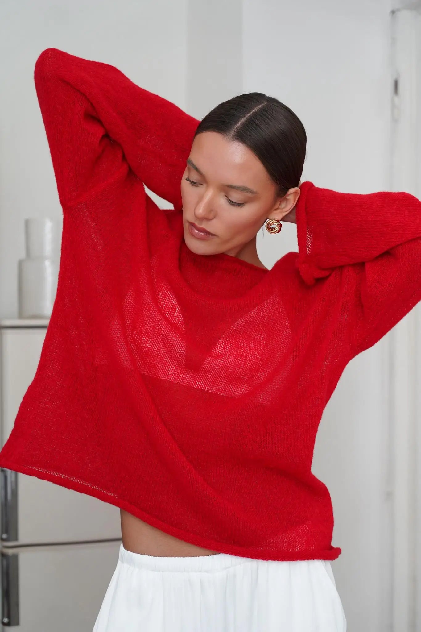 Knitted Hollow-Out See-Through Pullover