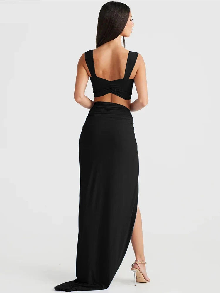 Halter Cropped Vest Top + Slim Long Skirt