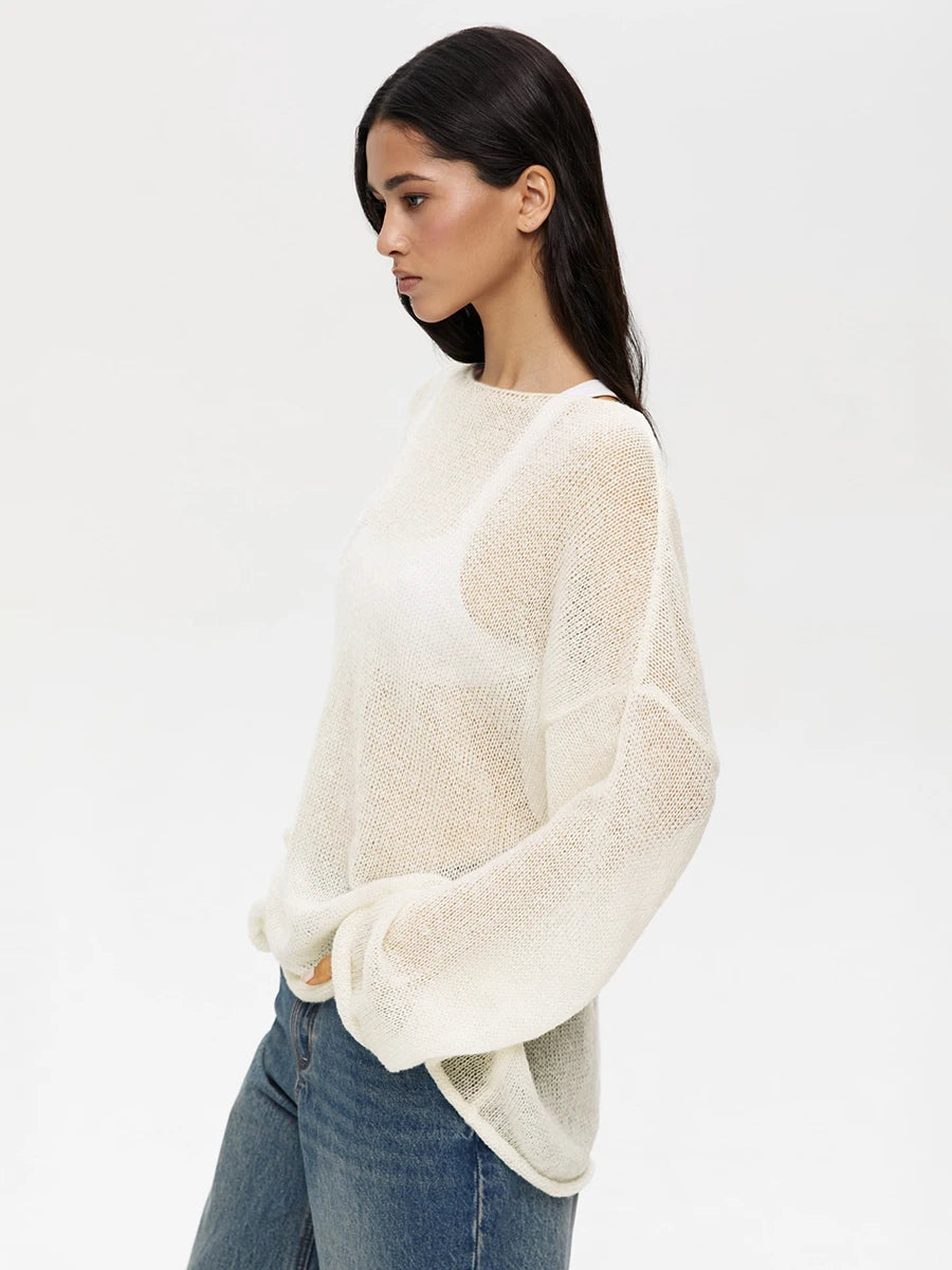 Knitted Hollow-Out See-Through Pullover