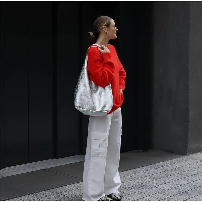 Chic Red O-Neck Pullover Sweater