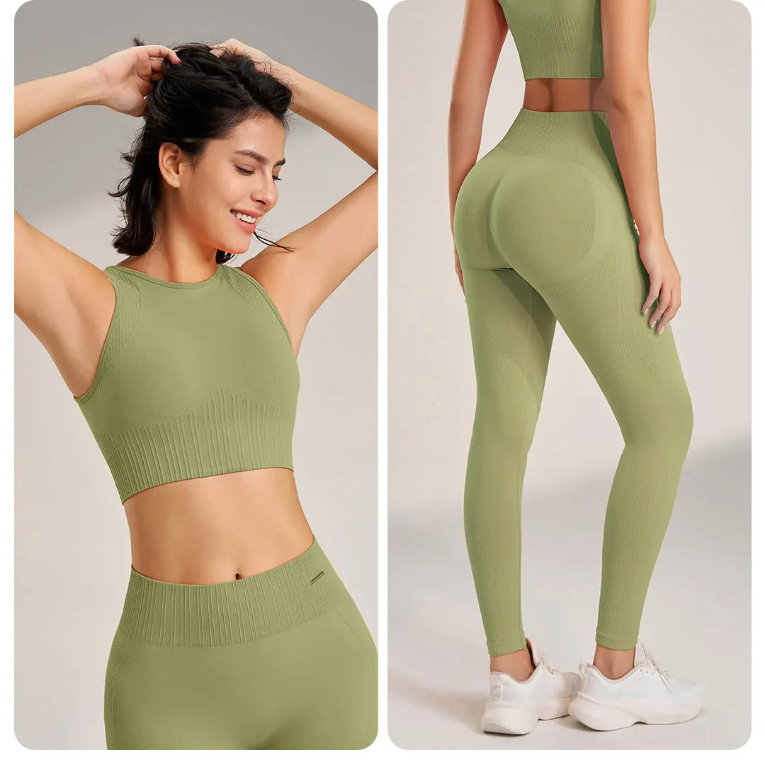 Seamless Yoga Set - High-Waisted Leggings & Top Two-Piece Fitness Outfit