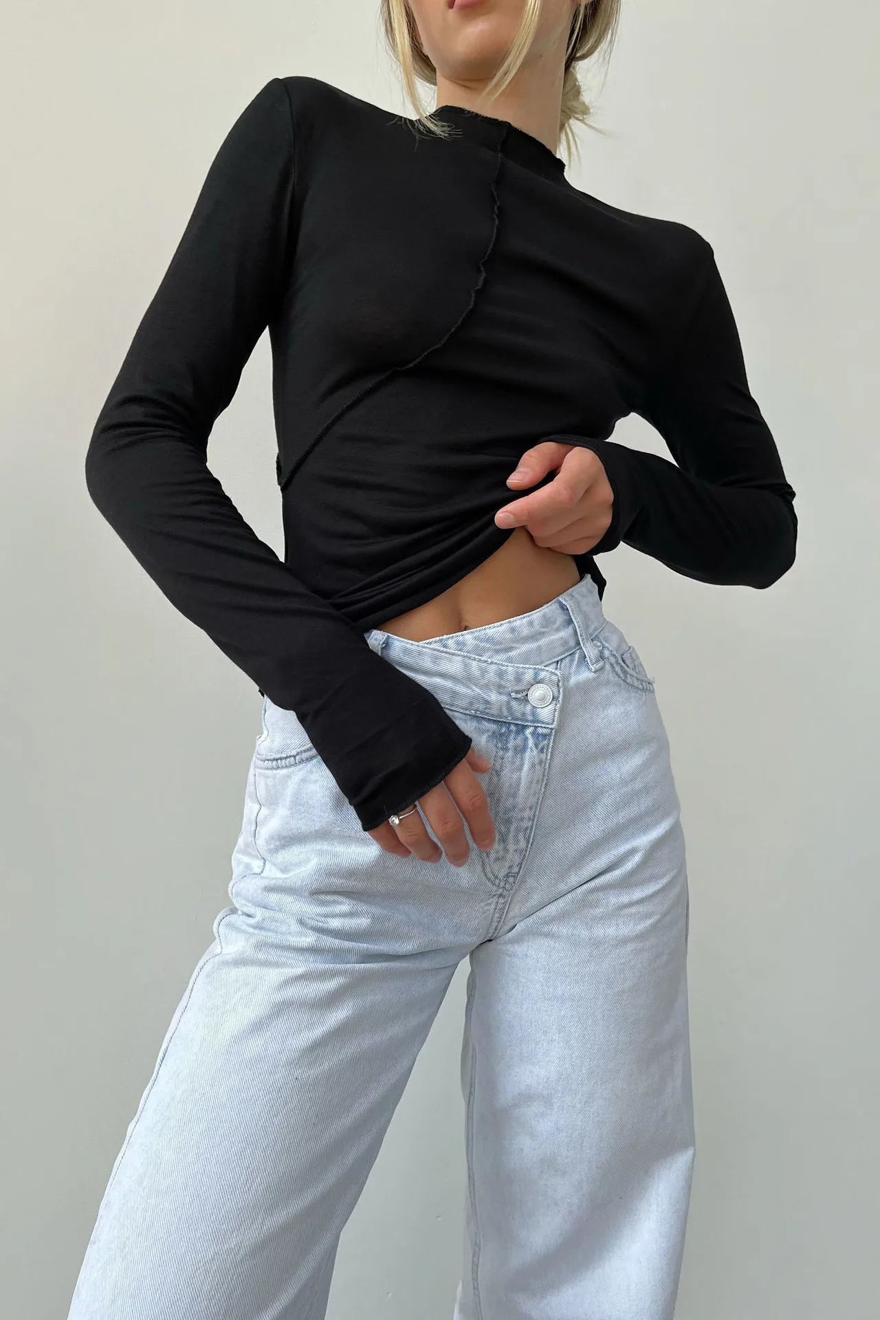 Splice Slim Half Turtleneck Long Sleeve Tee