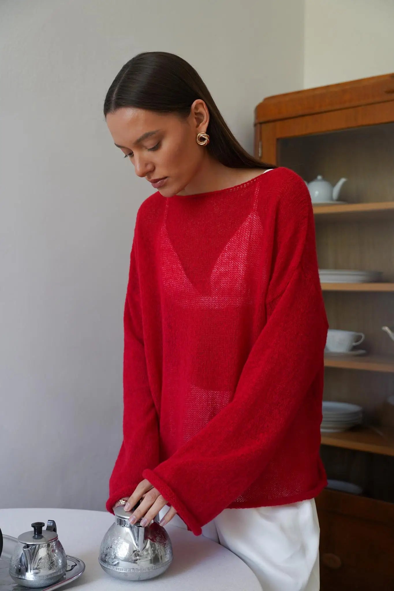 Knitted Hollow-Out See-Through Pullover