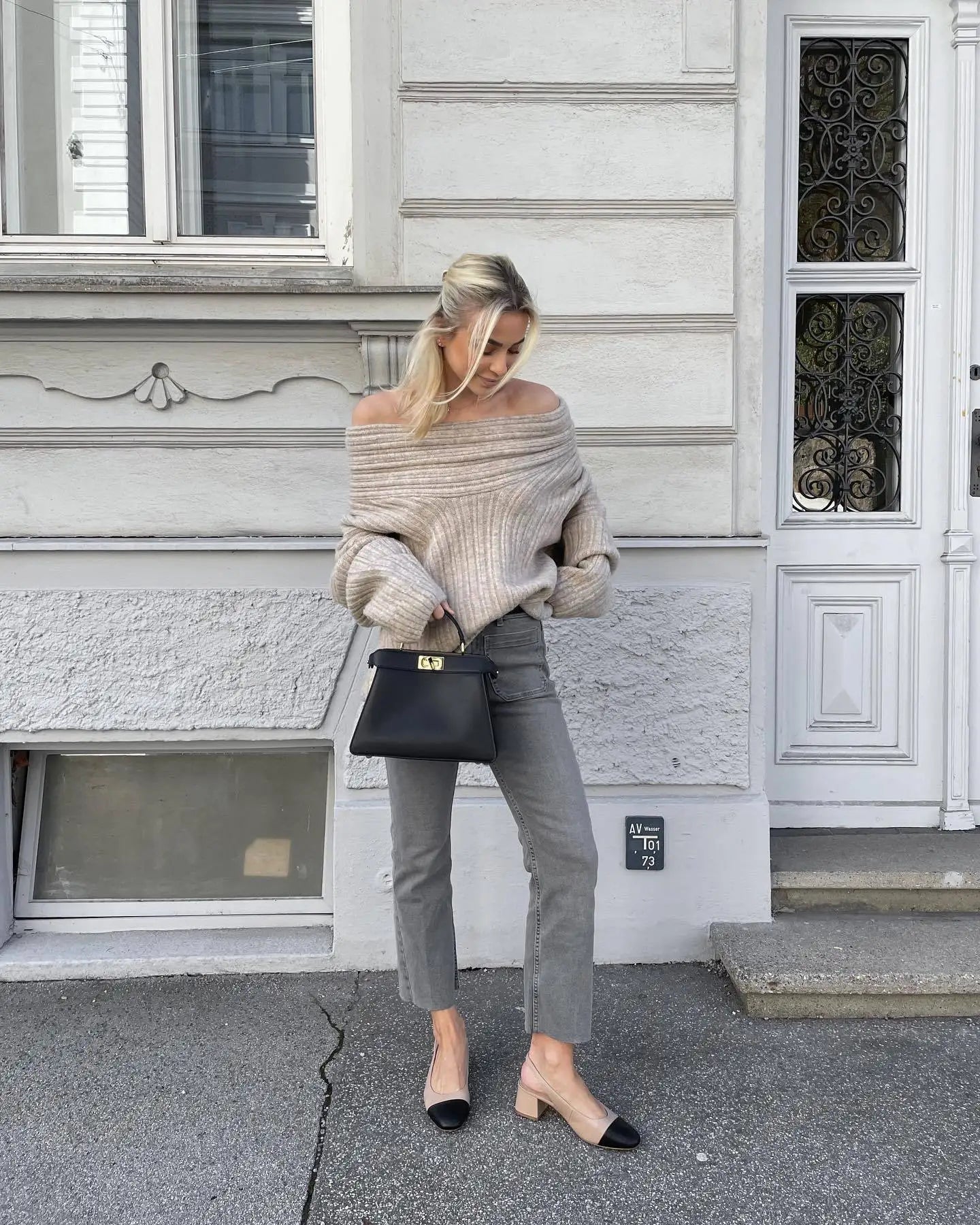 Off-Shoulder Ribbed Knit Sweater