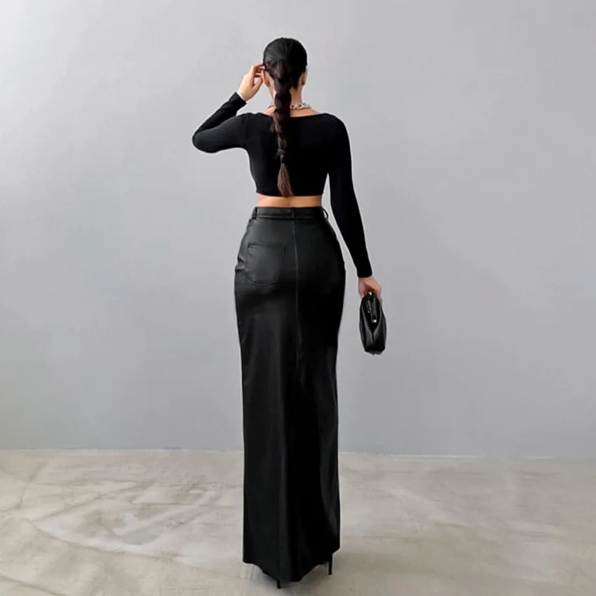 Leather High Waist Slim Skirt