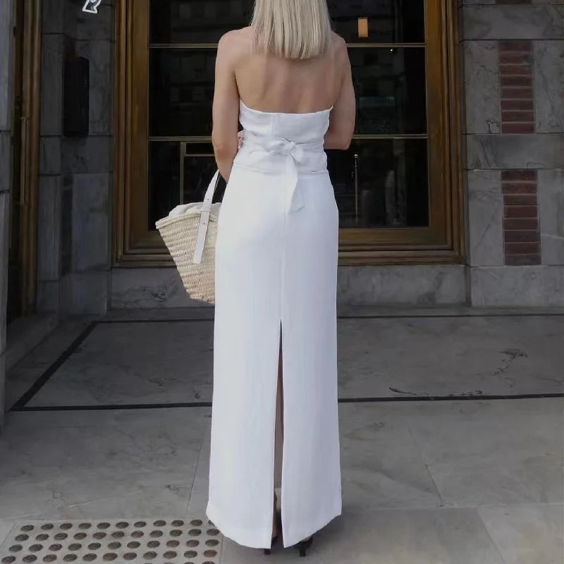 Halter Backless Bandage Vest and Split Long Skirt Set