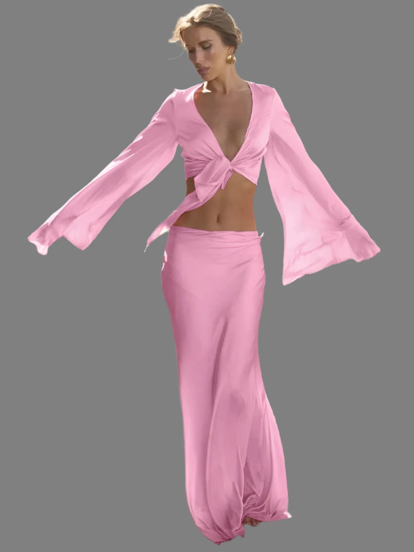 Pink Satin 2 Piece Set Outfit