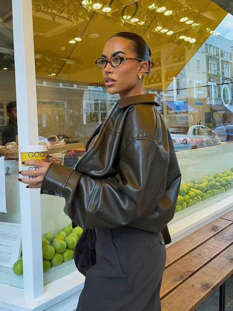 Brown Lapel Leather Jacket