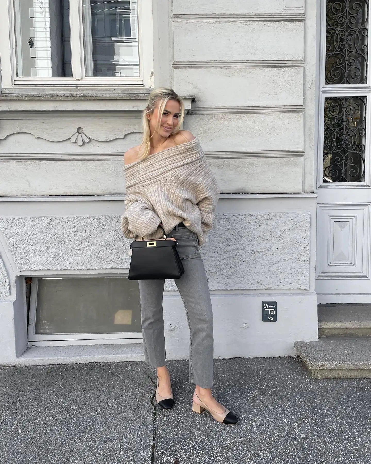 Off-Shoulder Ribbed Knit Sweater