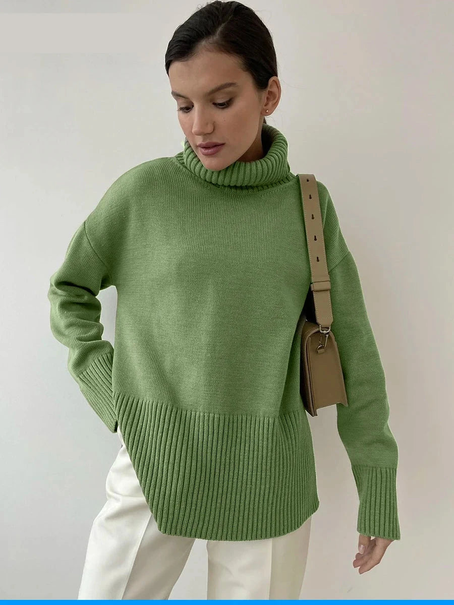 Chic Turtleneck Split Pullover