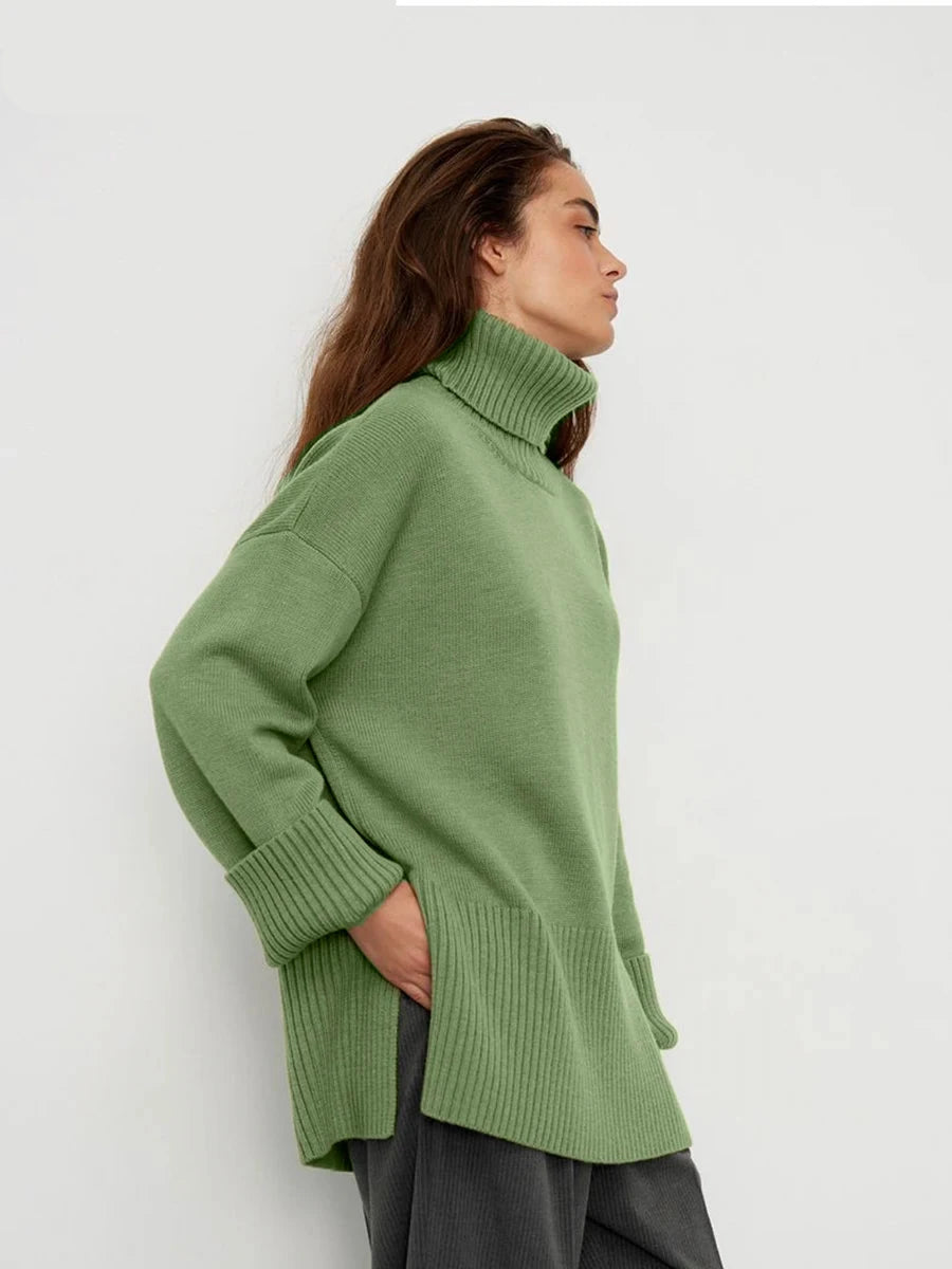 Chic Turtleneck Split Pullover