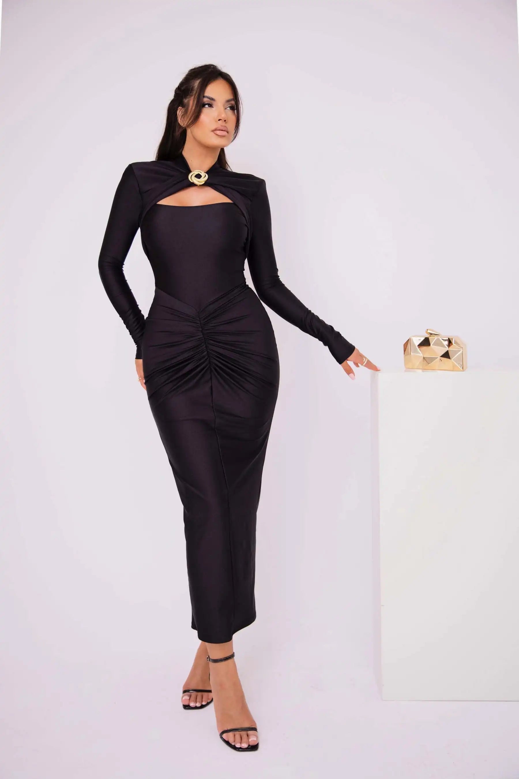 Elegant Long Sleeved Elastic Tight Dress