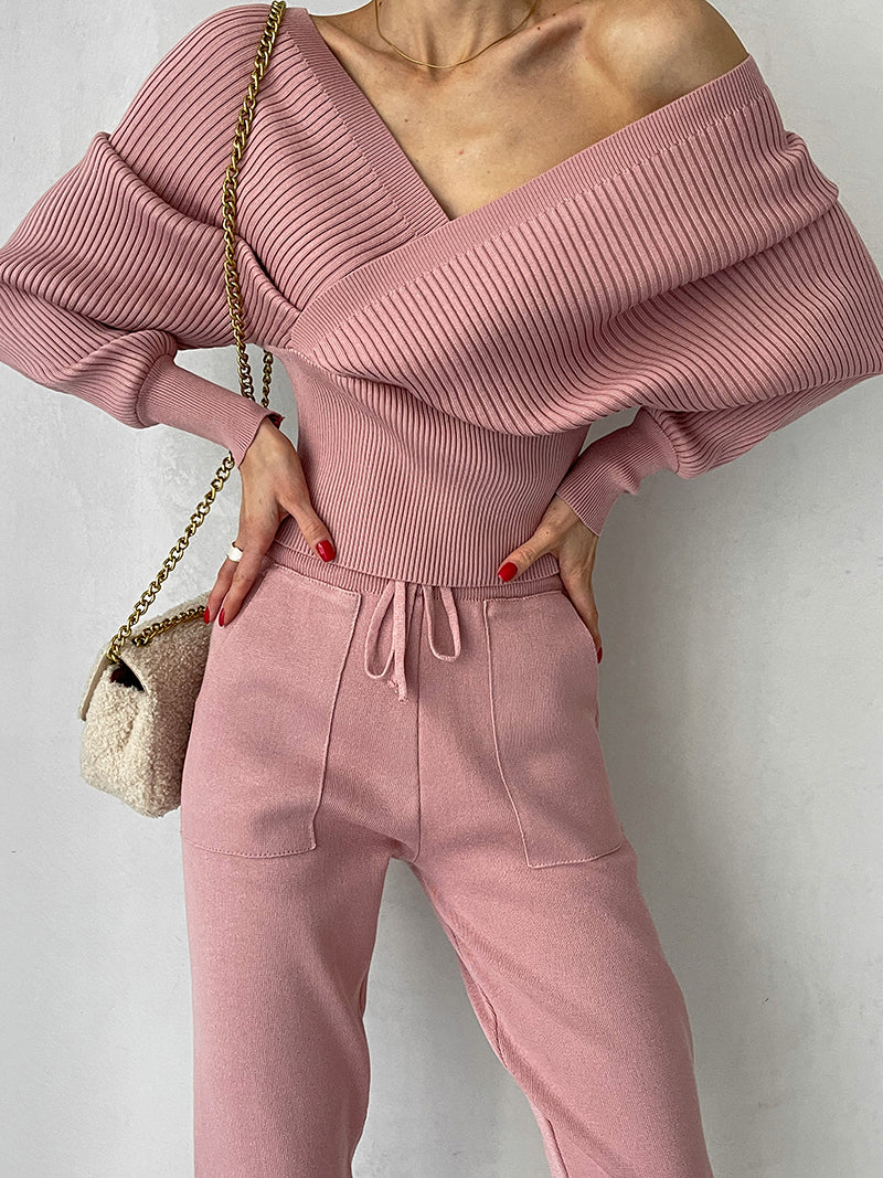 Off Shoulder Knitted Two Piece Set