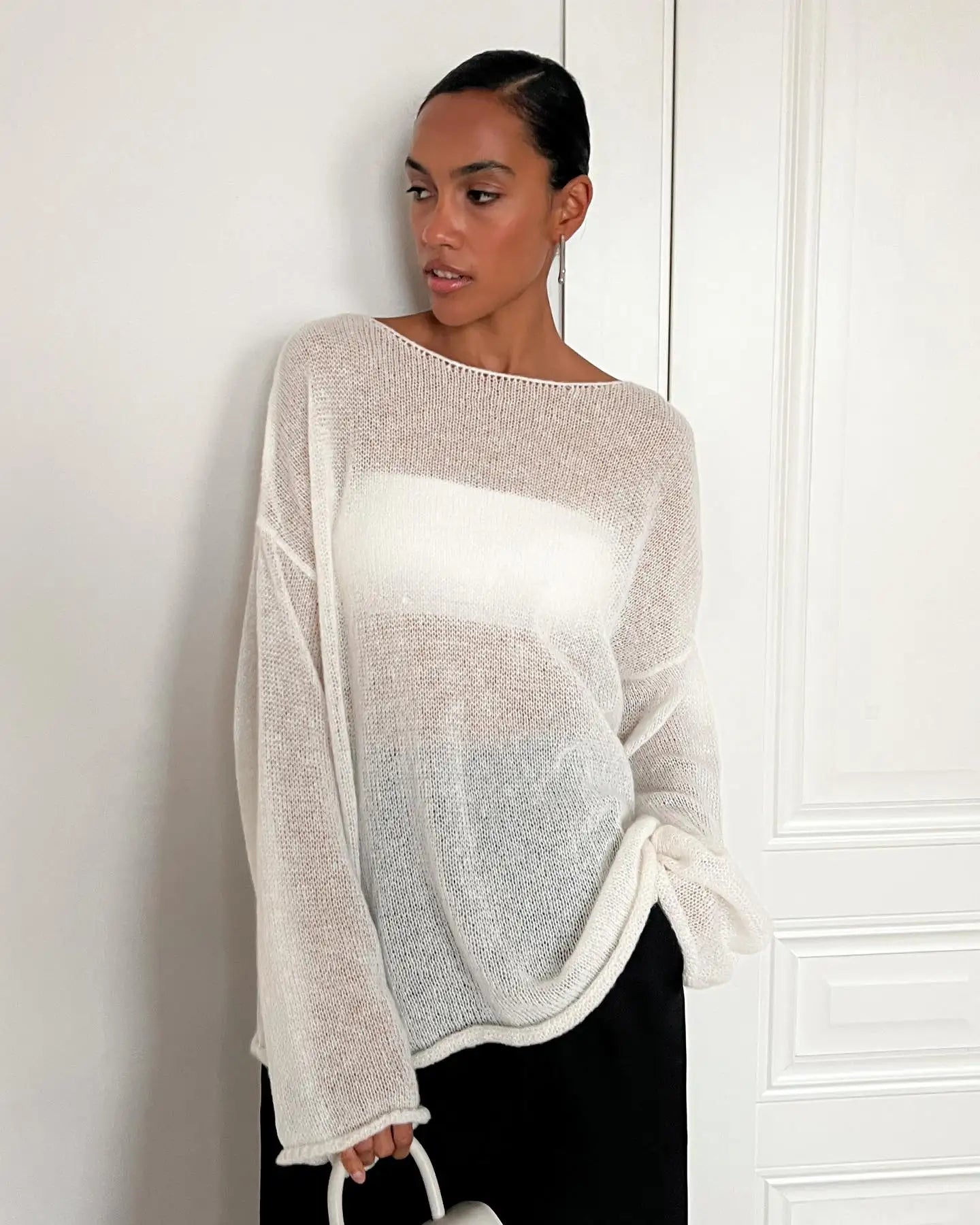 Knitted Hollow-Out See-Through Pullover