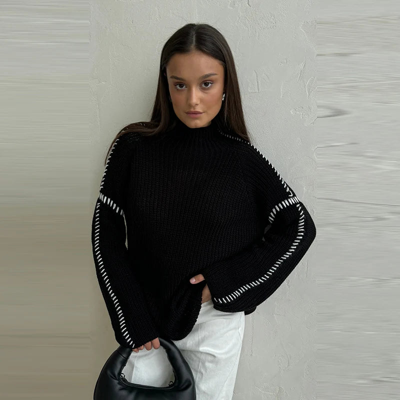 Cozy Contrast Knit Pullover