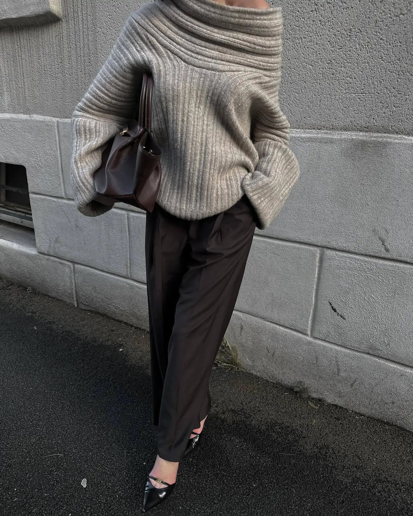 Off-Shoulder Ribbed Knit Sweater