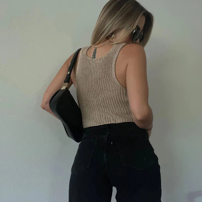 V-Neck Knitted Crop Tank Top