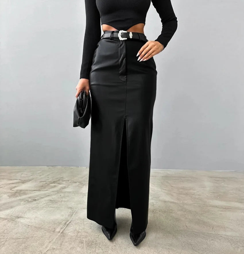 Leather High Waist Slim Skirt