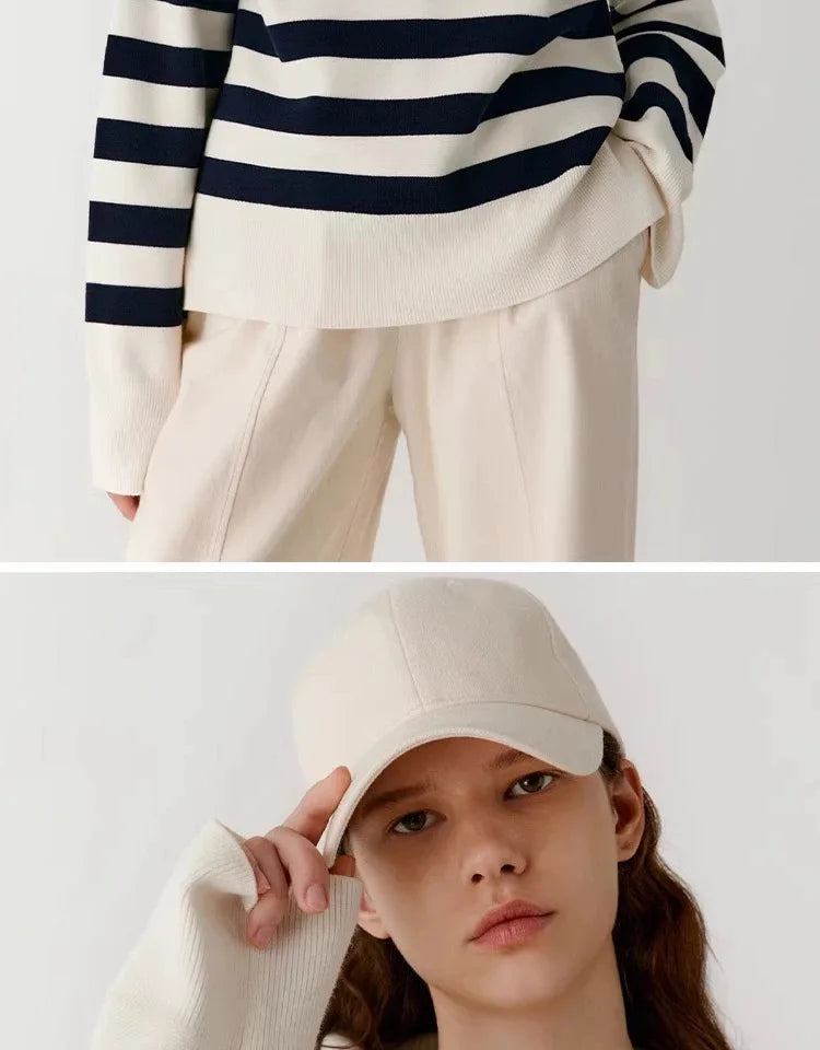 Striped Cashmere Polo Collar Sweater