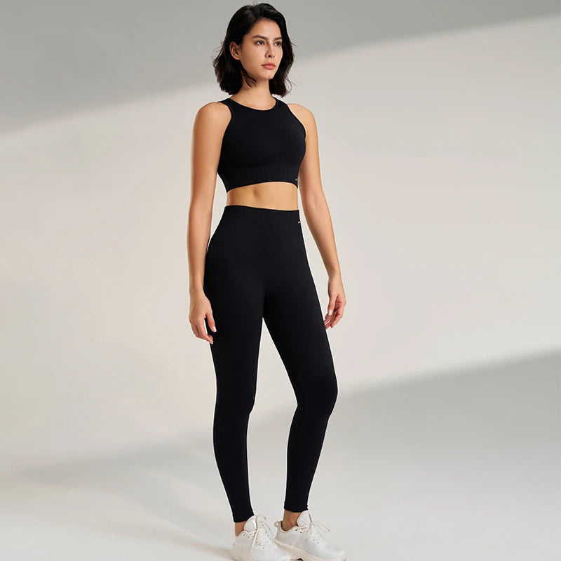 Seamless Yoga Set - High-Waisted Leggings & Top Two-Piece Fitness Outfit