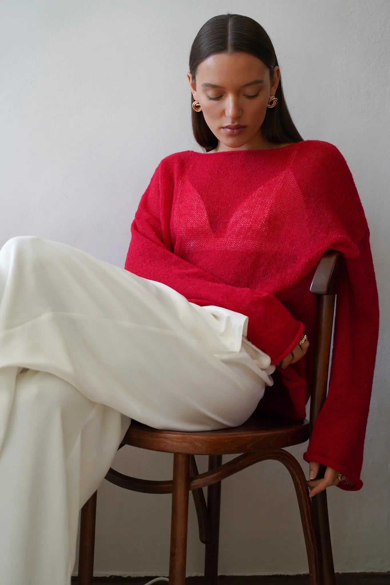 Knitted Hollow-Out See-Through Pullover