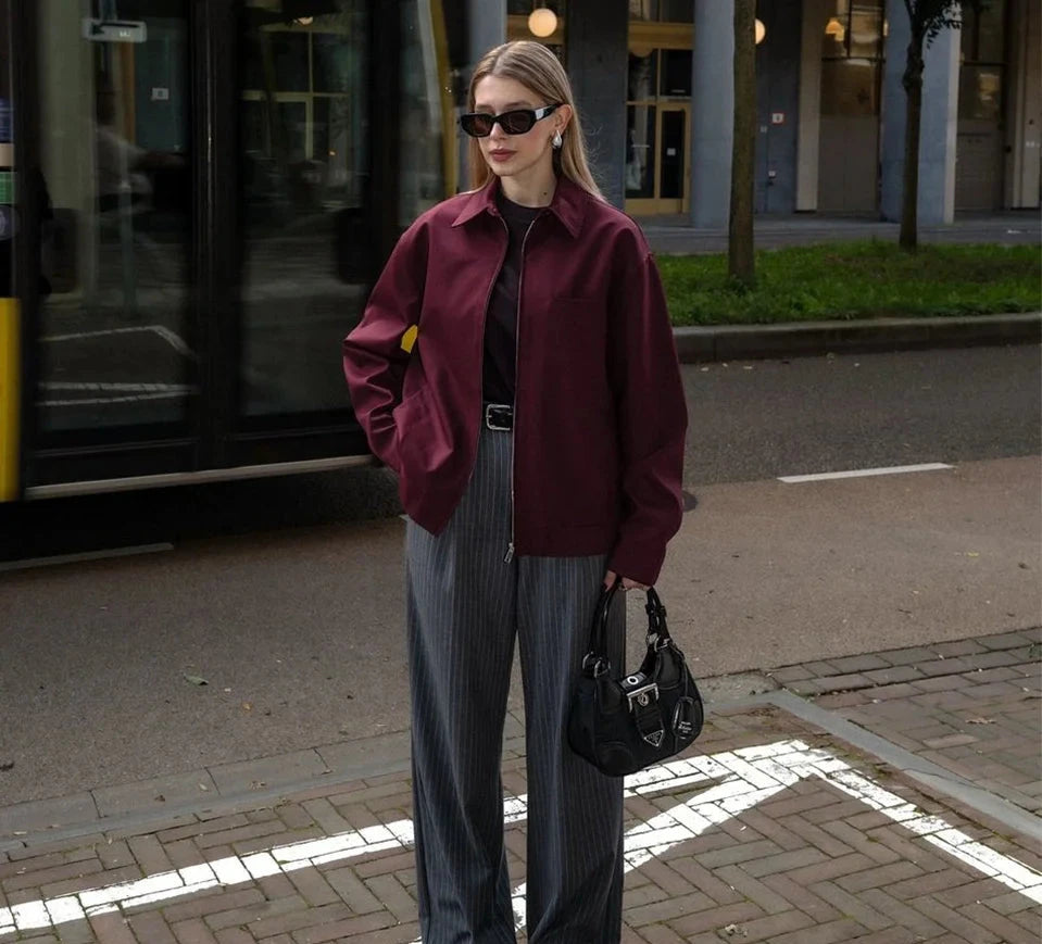 Vintage Burgundy Zip-Up Jacket