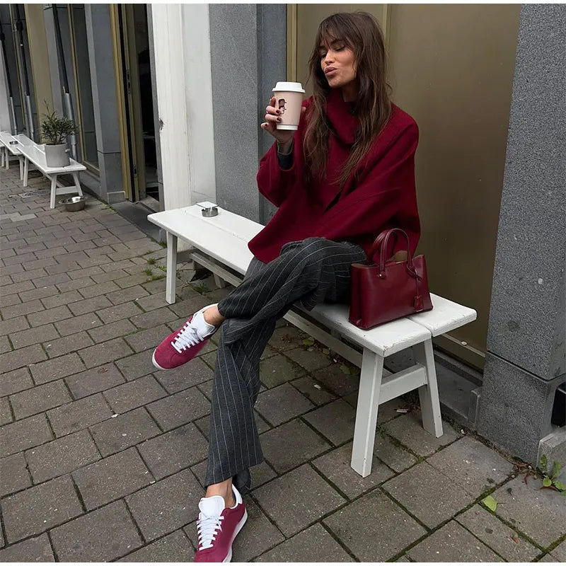 Wine Red Single-Breasted Woolen Coat